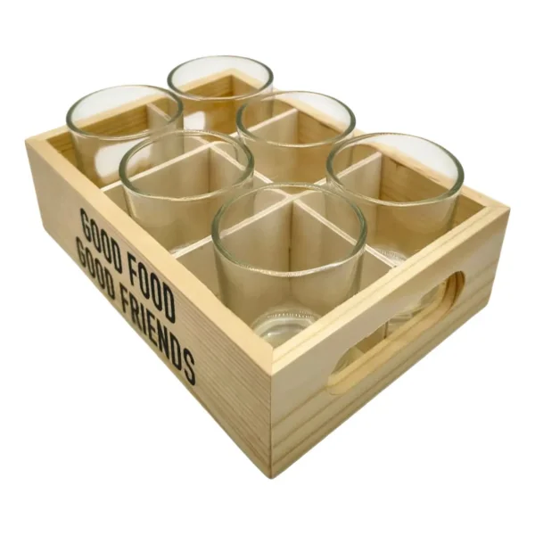 Set X6 Copetineros De Vidrio Y Madera Con Cucharitas Transparente