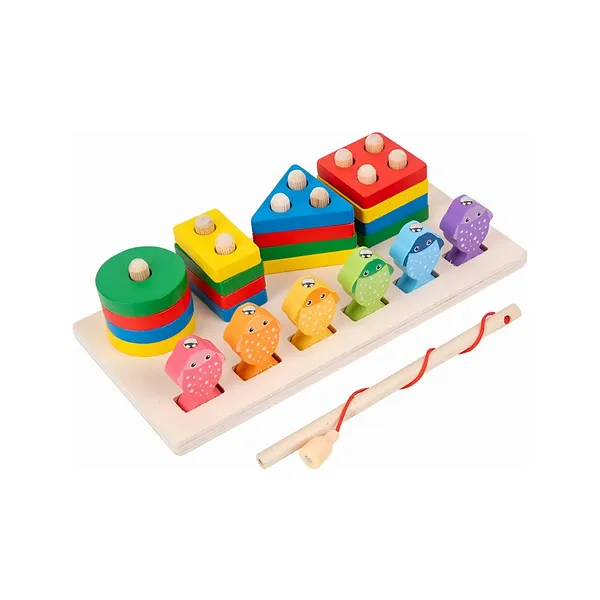 Juego Pesca + 4 Torres Encastre Madera Didactico Iman Peces Color Multicolor Tienda Cracovia Juguete 2 En 1
