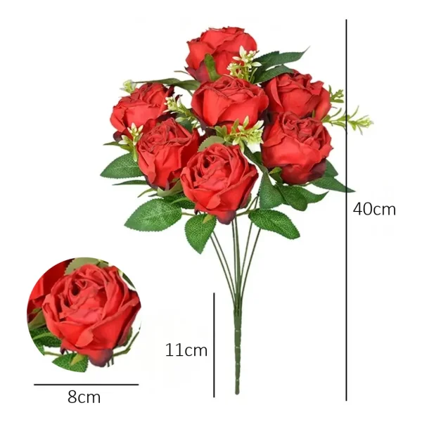 Flores Artificiales Ramo Rosas Rojas Grande 40cm Pack X6 Rojo