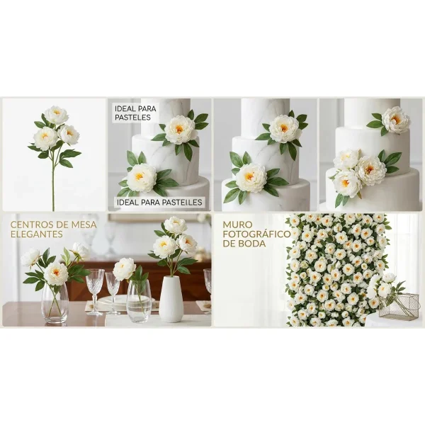Peonias Artificiales Tallo Largo 70cm 3 Flores Deco Eventos Rosa