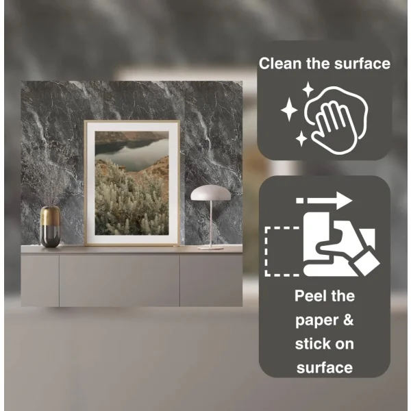 Revestimiento Pared Simil Mármol Pe Autoadhesivo Pack X20 Gris Suave