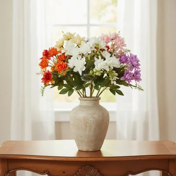 Ramo De Flores Artificiales Dalia 30cm Decoración Hogar Blanco