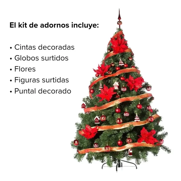 Arbol de Navidad Montañes Deluxe 2,10mts Con Adornos Kit X72