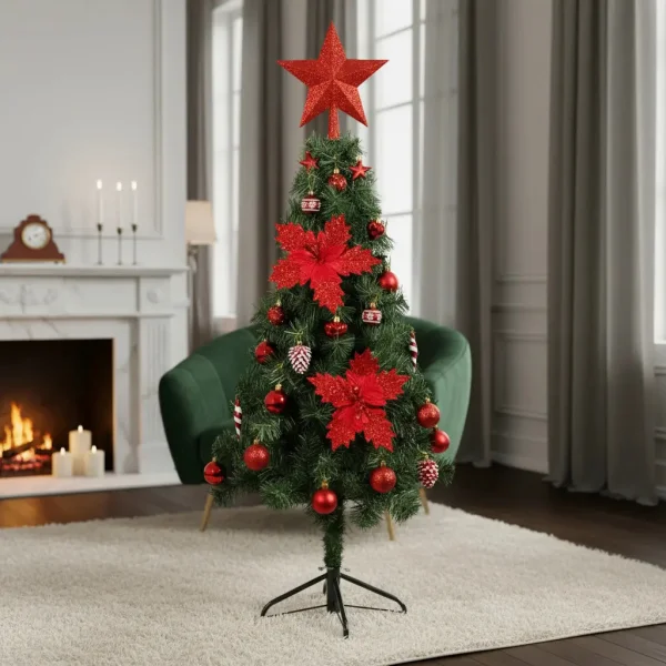Arbol De Navidad Decorado Slim Verde 1,20mt + Kit Decoracion