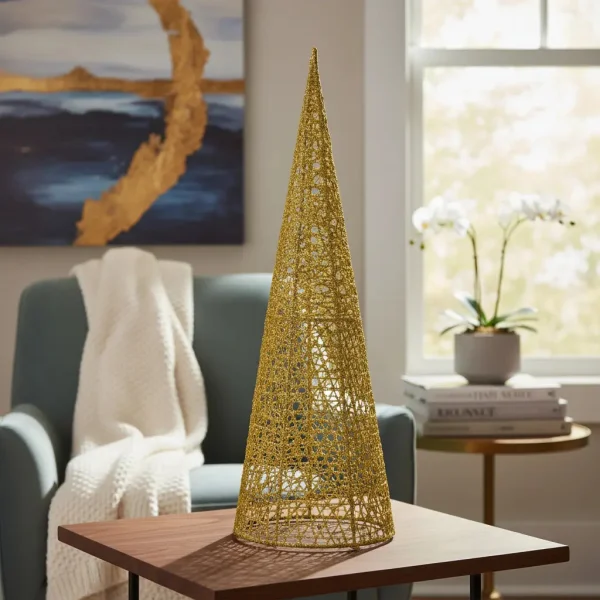 Arbol Navideño Pino Alambre Cono Adorno Navidad 40cm Dorado