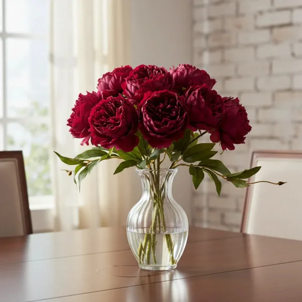 Ramo De Peonias Flores Artificiales 40cm Decoracion Calidad Bordó