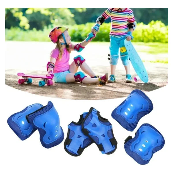 Kit De Protección Sports Para Niños Con Rodilleras, Coderas Y Muñequeras, Azul - 6 Piezas Para Ciclismo Y Patinaje