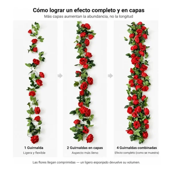 Flores Artificiales Enredadera Rosa Pack X6 Guirnalda Deco Rosa
