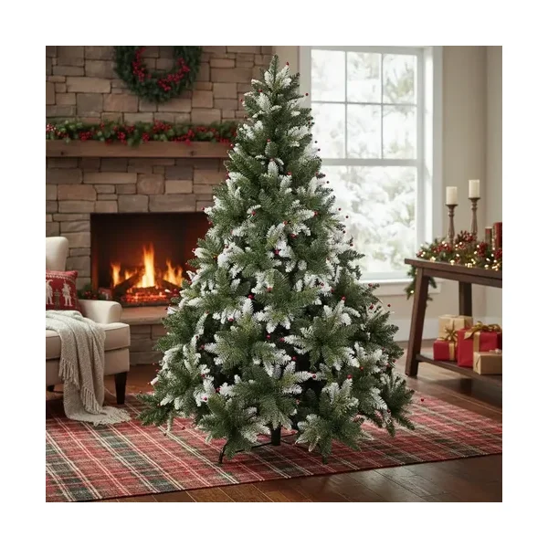 Arbol De Navidad Pino Natural Nevado Con Berry 1.50mts Color Verde