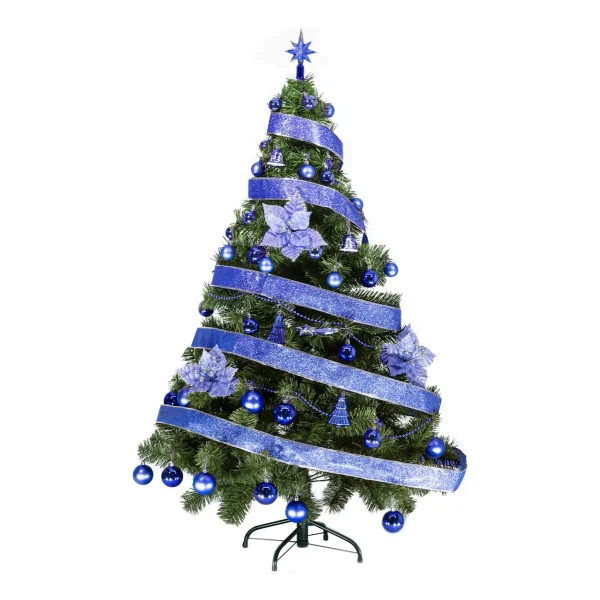 Arbol De Navidad Tronador De Lujo Verde 1,50mts Decorado Azul