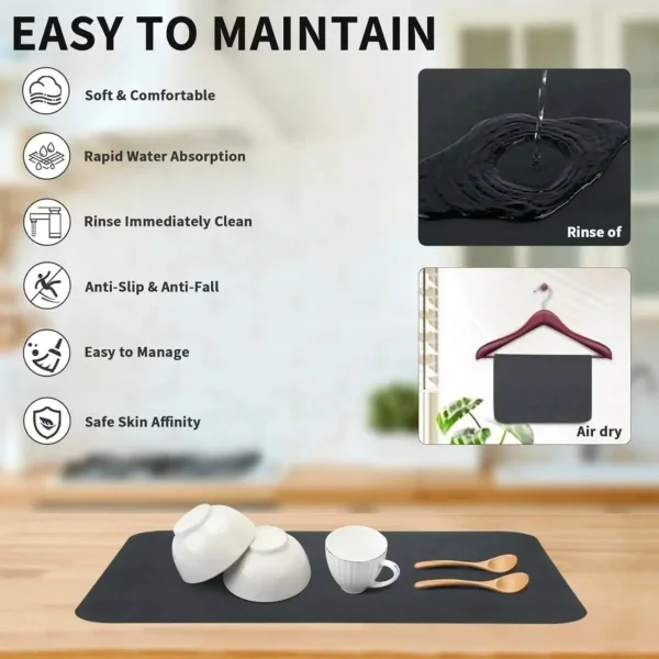 Escurridor Platos Mat Secaplatos Absorbente Secado Rapido Color Negro