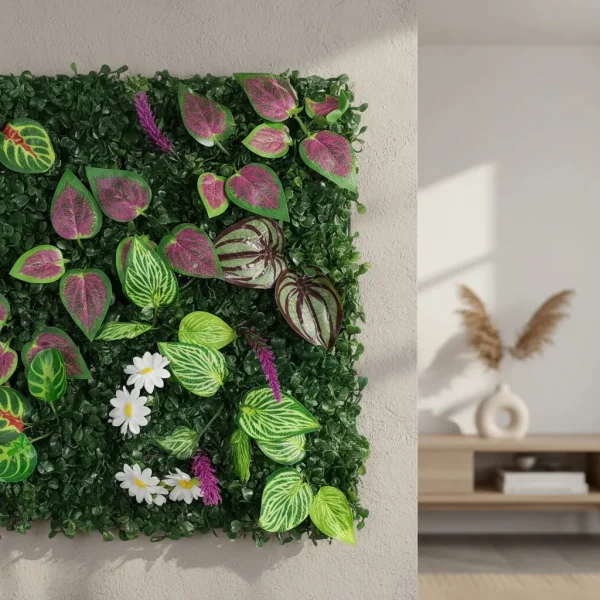 Jardín Vertical Artificial Flores Interior Exterior 40x60cm Verde