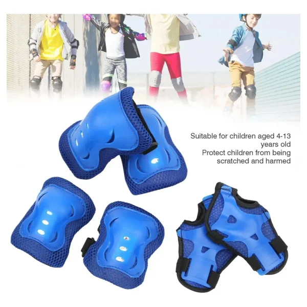 Kit De Protección Sports Para Niños Con Rodilleras, Coderas Y Muñequeras, Azul - 6 Piezas Para Ciclismo Y Patinaje