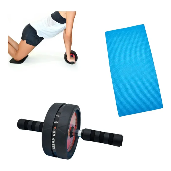 Rueda Para Abdominales + Mini Mat Antideslizante Color Negro Negro