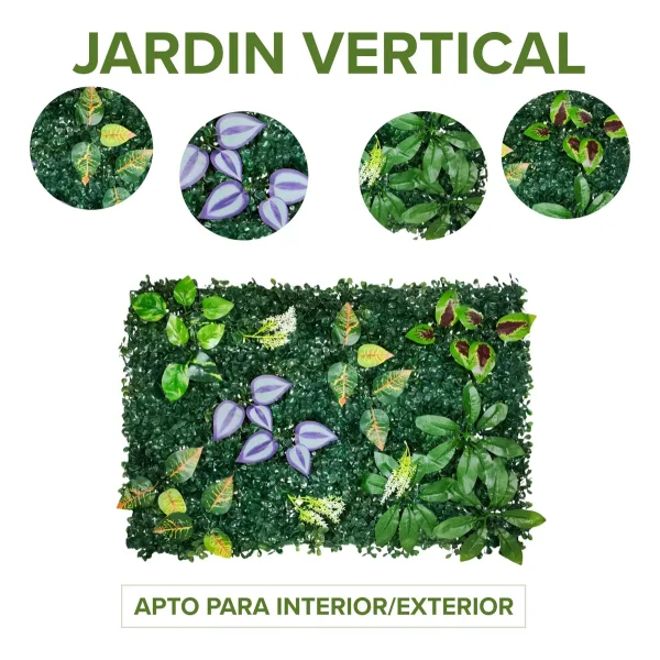 Jardín Vertical Artificial Flores Interior Exterior 40x60 Verde