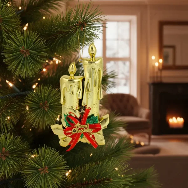 Adorno Navidad Colgante Navideño Con Velas Y Moño 17cm Colgante