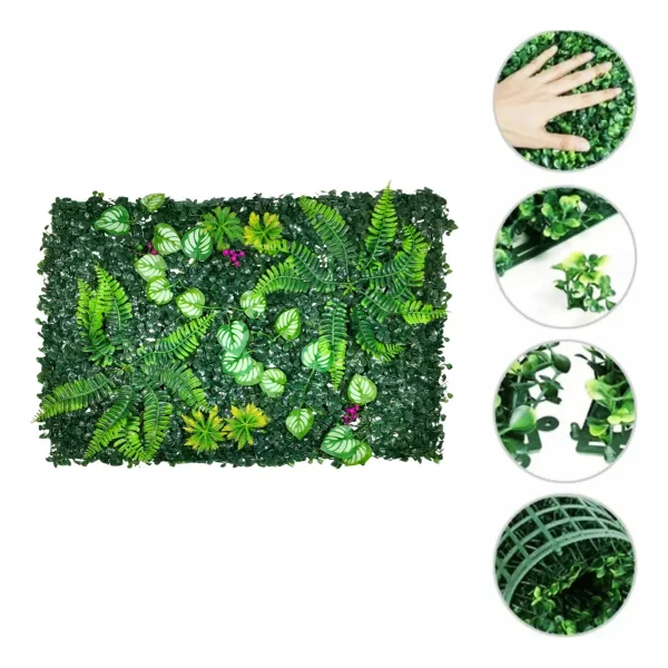 Jardín Vertical Cesped Artificial Flores Muro Verde 40x60cm Verde
