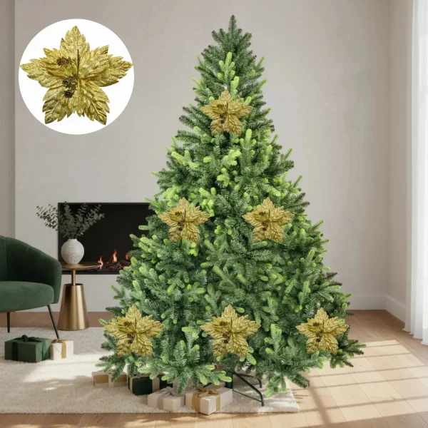 Flor 25cm Oro Arbol De Navidad Adornos Decoracion Dorado Floreado