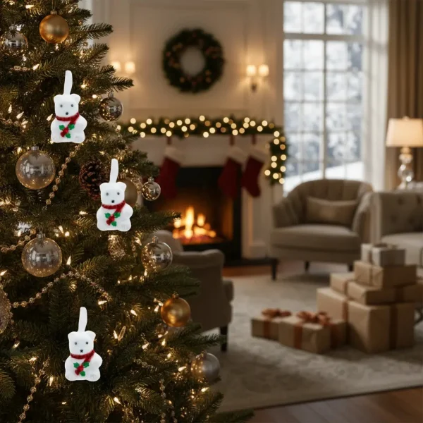 Adorno Colgante Árbol Navidad Oso X2 Decoración Navideña Blanco Colgante Oso