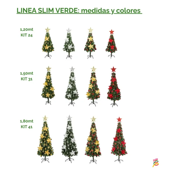 Arbol De Navidad Decorado Slim Verde 1,20mt + Kit Decoracion