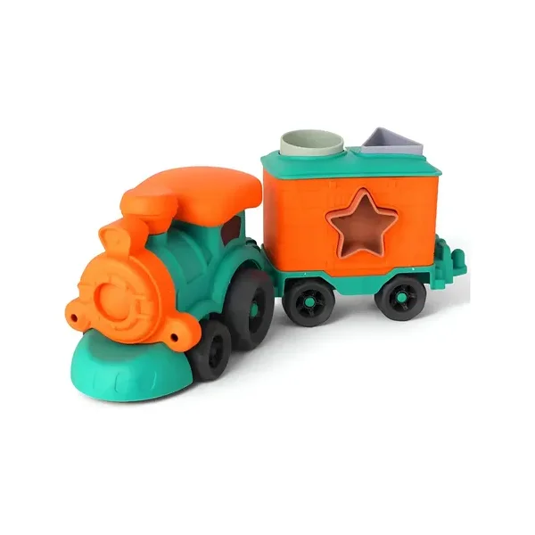 Tren Con Figuras Encastrables Juguete Eco Bioplastico Color Turquesa