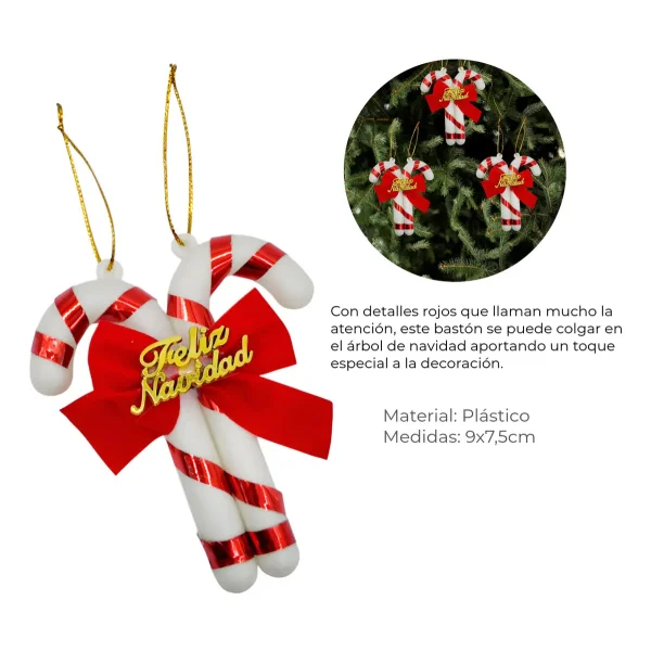 Adorno Colgante Baston De Caramelo Para Arbol De Navidad Rojo Bastón De Caramelo