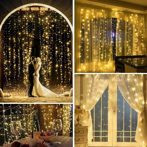 Cortina Led X300 Luces Navidad Bodas 3x3 Mts 12 Tiras 220v