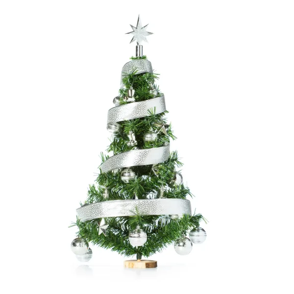 Arbolito De Navidad 80cm Con Adornos 30 Piezas Plata Verde