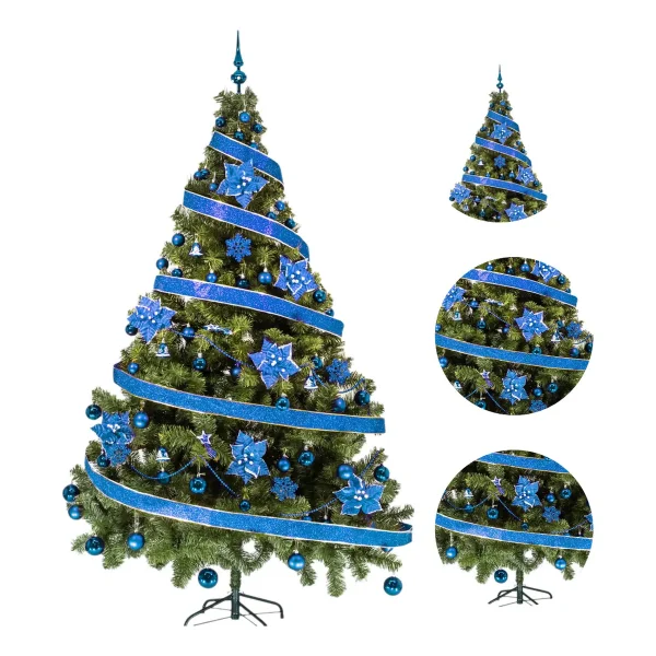 Arbol De Navidad Tronador Lujo Verde 2,10mts Pino Decorado Azul