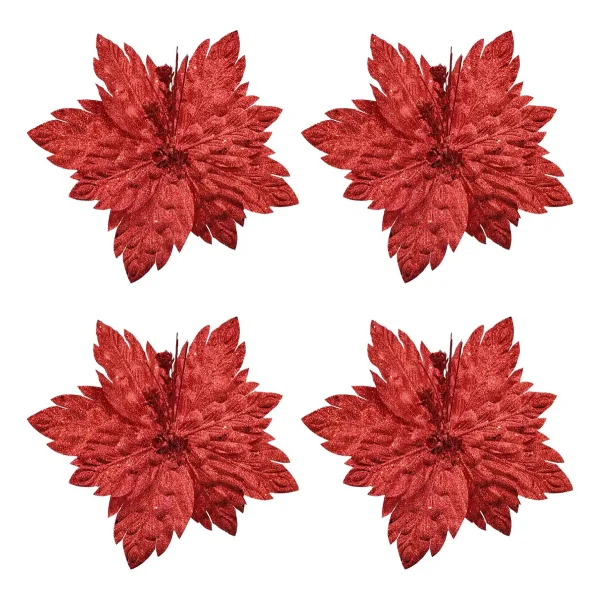 Flor 25cm Plata Arbol De Navidad Adornos Decoración X4u Plateado