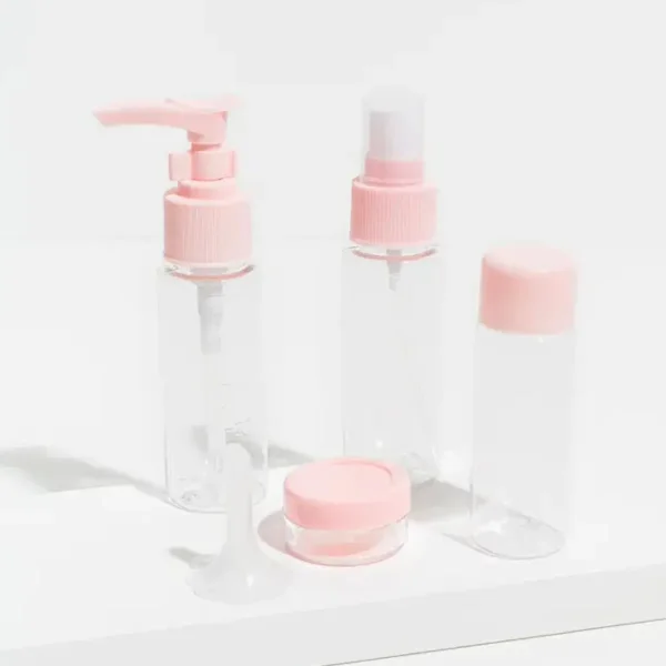 Kit Neceser Frascos De Viaje Avión Envases Recargables X5 Rosa Liso