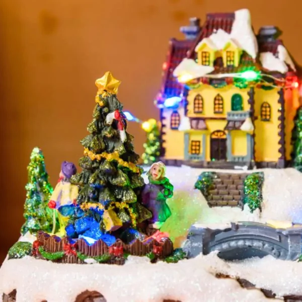 Adorno Navidad Escena Dickens Con Luz Sonido Y Movimiento Blanco