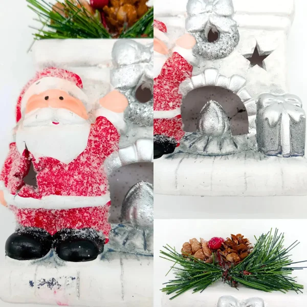 Adorno Navidad Papa Noel Ceramica C/ Luz Decoracion Navideña Blanco Papá Noel