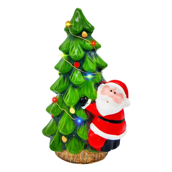 Adorno Ceramica Arbol De Navidad Papa Noel 23cm + Luz Deco