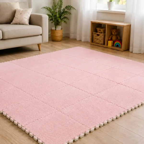 Piso Goma Eva Encastrable Peluche Alfombra Antigolpes X10 Rosa