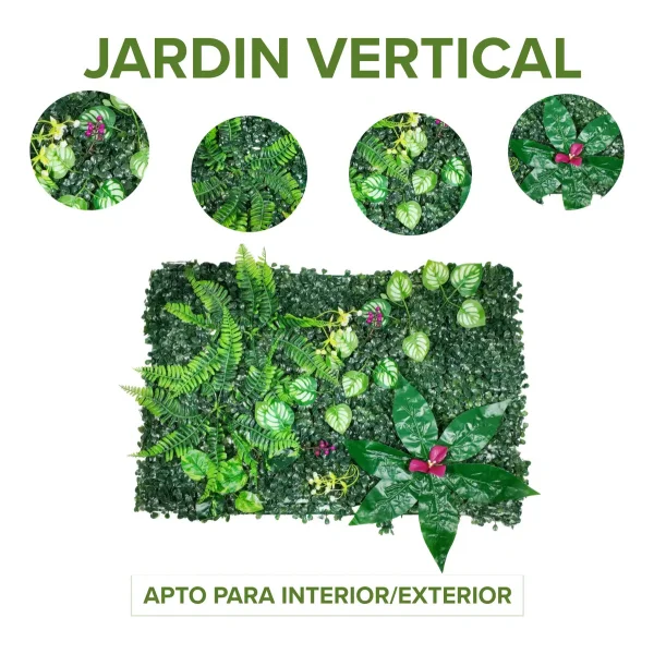 Jardín Vertical Cesped Artificial Flores Muro Verde 40x60 Verde