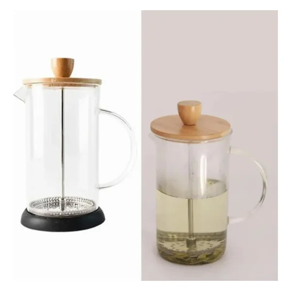 Cafetera De Embolo 600ml Prensa Francesa De Vidrio Y Madera Trasparente