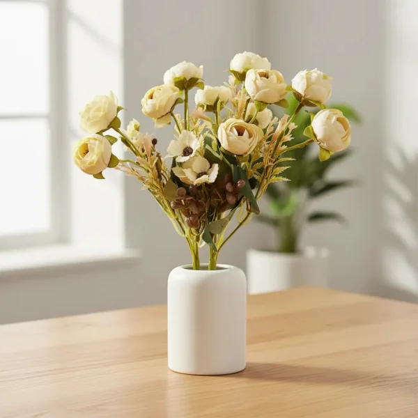 Ramo Flores Artificiales Vintage Peonías 30cm Deco Hogar Blanco
