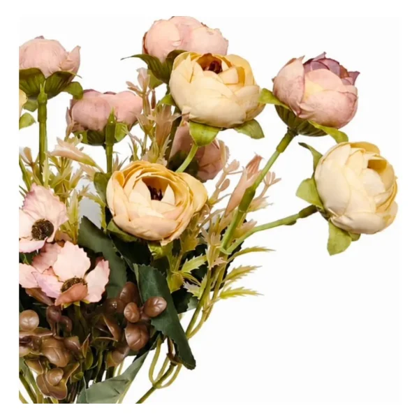 Ramo Flores Artificiales Vintage Peonías 30cm Deco Hogar Blanco