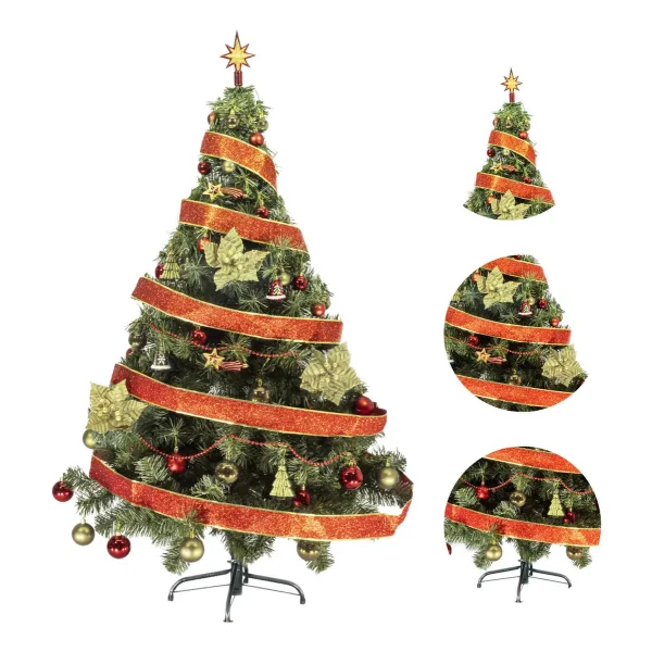 Arbol de Navidad Tronador Lujo Verde 1,50mts Kit 40 Rojo Oro