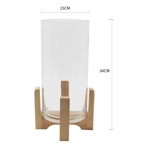 Portavela Jarrón De Vidrio Grande Con Base De Madera 34cm