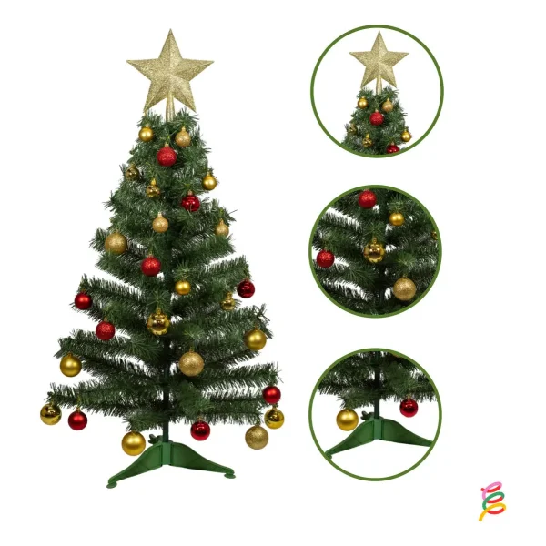 Arbol De Navidad Decorado Arbolito 1.20m Pino Carioca Color Rojo/oro