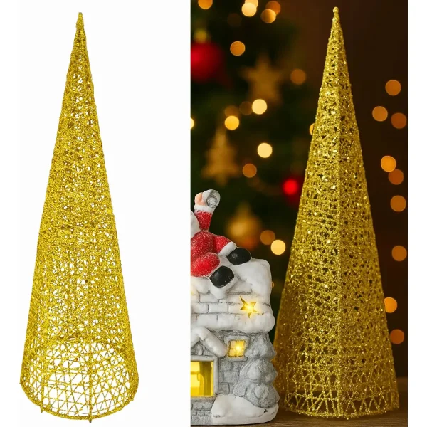 Arbol Navideño Pino Alambre Cono Adorno Navidad 40cm Dorado