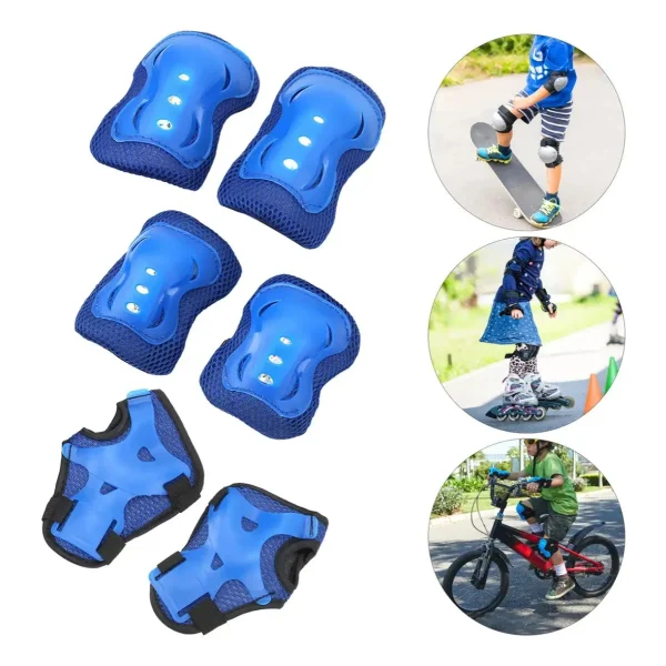 Kit De Protección Sports Para Niños Con Rodilleras, Coderas Y Muñequeras, Azul - 6 Piezas Para Ciclismo Y Patinaje