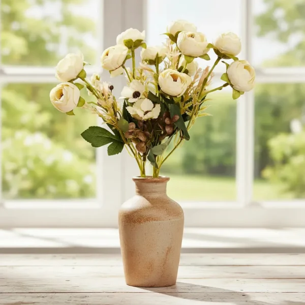Ramo Flores Artificiales Vintage Peonías 30cm Deco Hogar Blanco