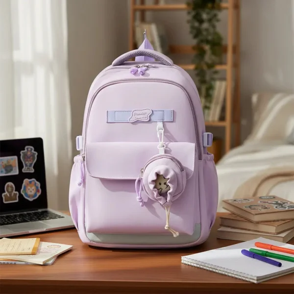 Mochila Escolar Urbana Porta Notebook Con Monedero Y Peluche