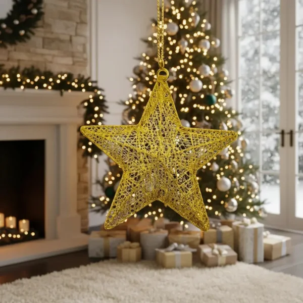Adorno Navideño Estrella Colgante 30cm Decoración Navidad Oro Estrella Colgante