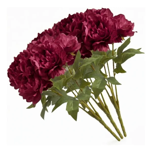 Ramo De Peonias Flores Artificiales 40cm Decoracion Calidad Bordó