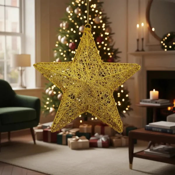 Adorno Navideño Estrella Colgante 30cm Decoración Navidad Oro Estrella Colgante