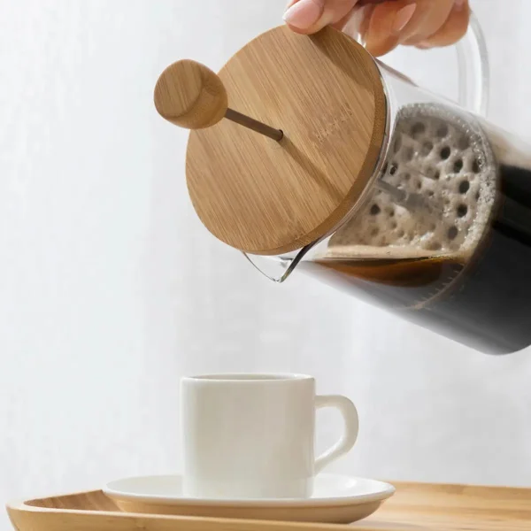 Cafetera De Embolo 600ml Prensa Francesa De Vidrio Y Madera Trasparente